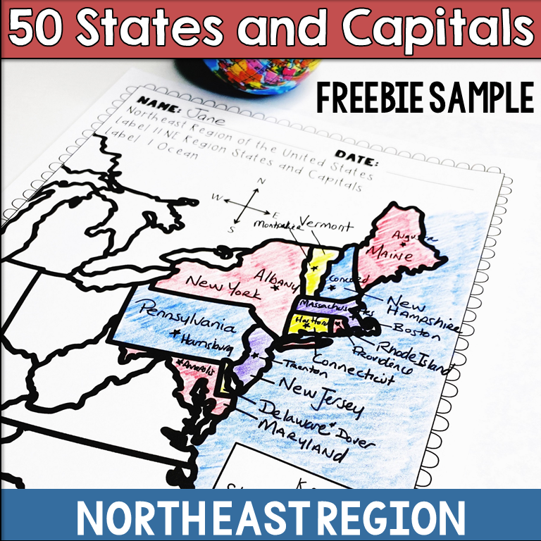 northeast region state and capital freebie for classroom