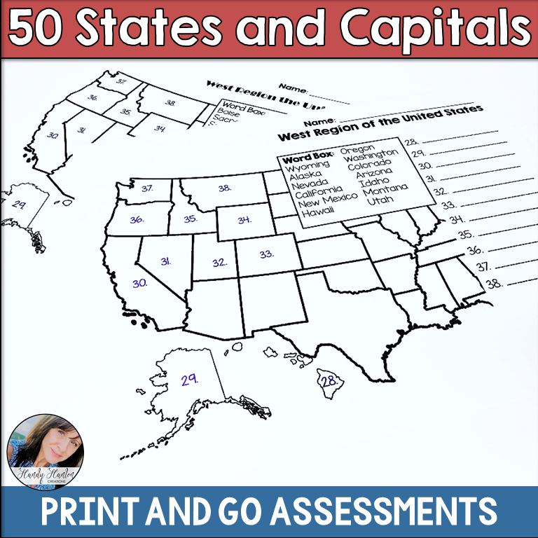 state and capital printable classroom assessments