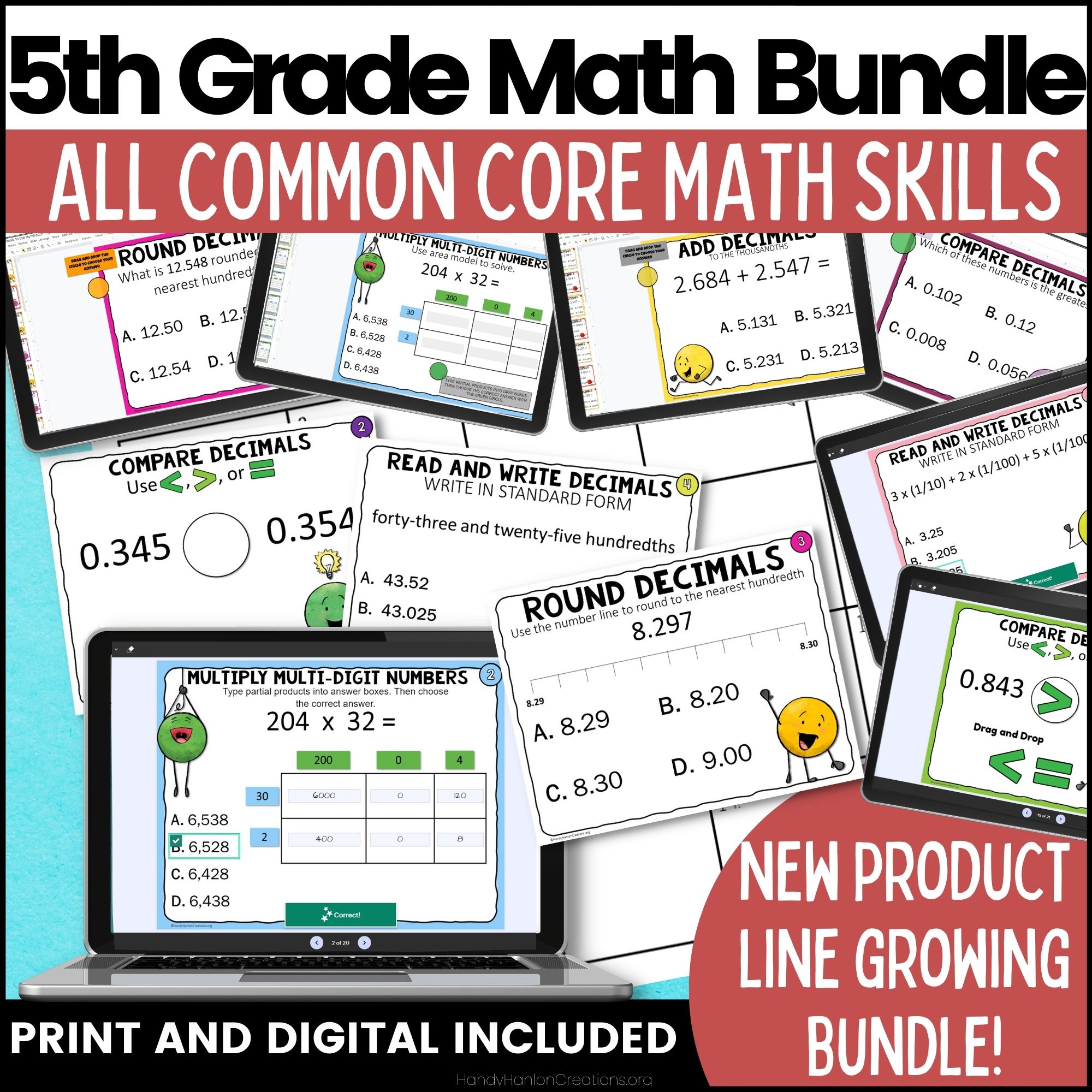 This discounted bundle covers a range of topics that are typically taught in 5th grade math, such as fractions, decimals, geometry, and more. They are designed to be engaging and interactive, with colorful graphics and a variety of question types.